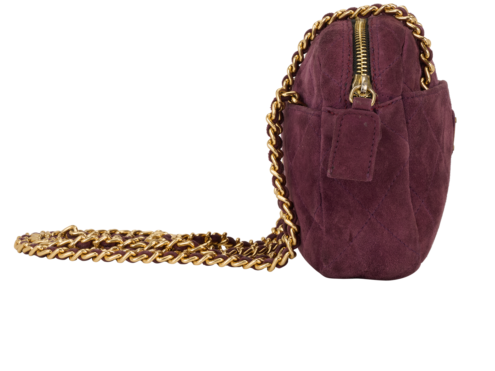 Quilted Shoulder Bag, &pound;630, Handbags, Purple, Suede, Side view